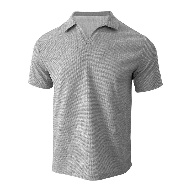 Rami™ - Vaffelstrikket Polo T-paita miehille – Lyhythihainen V-kaulus