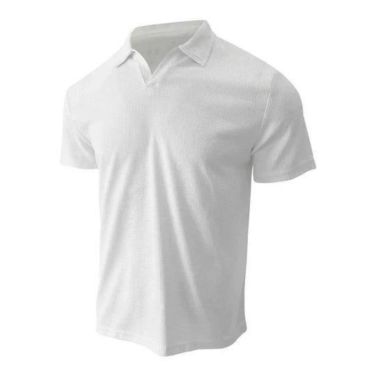 Rami™ - Vaffelstrikket Polo T-paita miehille – Lyhythihainen V-kaulus