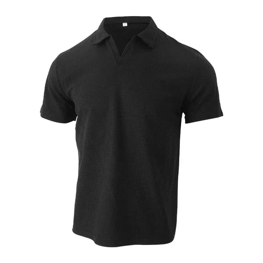 Rami™ - Vaffelstrikket Polo T-paita miehille – Lyhythihainen V-kaulus