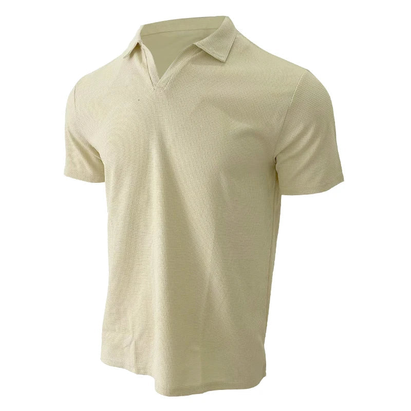 Rami™ - Vaffelstrikket Polo T-paita miehille – Lyhythihainen V-kaulus