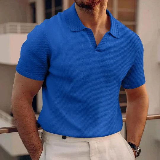 Rami™ - Vaffelstrikket Polo T-paita miehille – Lyhythihainen V-kaulus