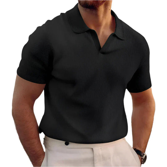 Rami™ - Vaffelstrikket Polo T-paita miehille – Lyhythihainen V-kaulus