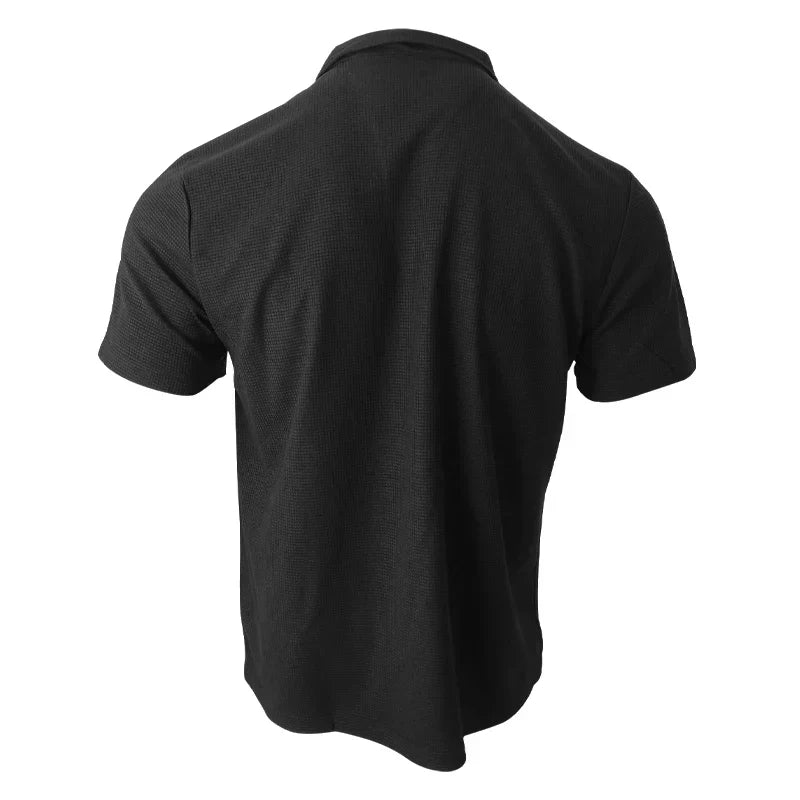 Rami™ - Vaffelstrikket Polo T-paita miehille – Lyhythihainen V-kaulus